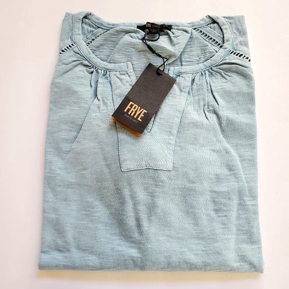 NWT Frye Boho Smocked Knit Peasant Blue Top L - Picture 8 of 11